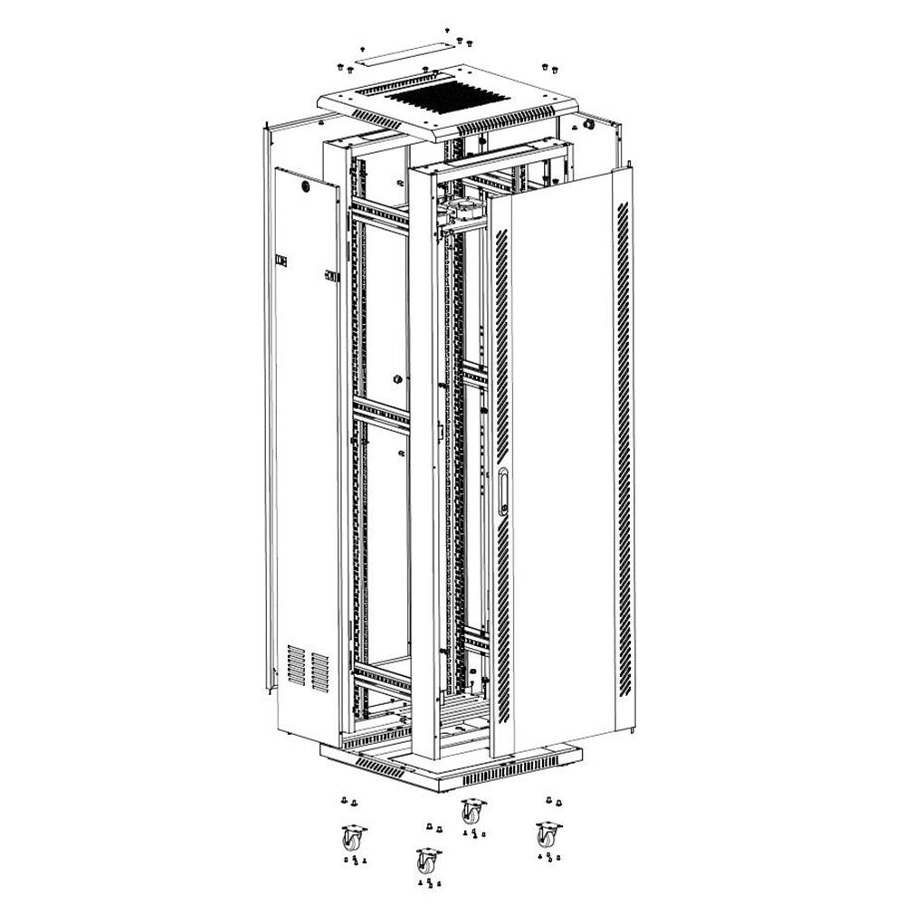 Armoire de serveur de télécommunications à porte en verre 19 '42u avec bordure de porte ventilée