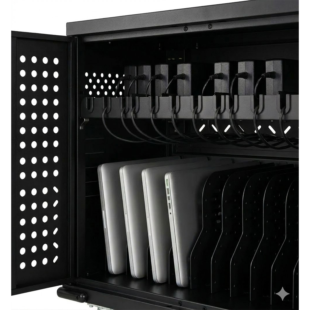 Chariot de chargement à 32 voies pour ordinateurs portables et Chromebooks avec options de chargement intelligent