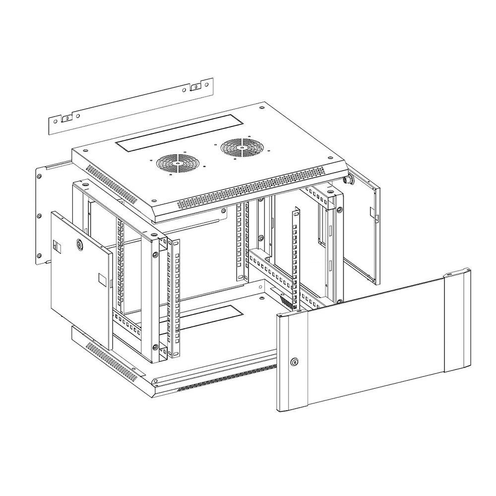 Armoire de support de données à montage mural avec porte en verre de 19 pouces avec rails galvanisés