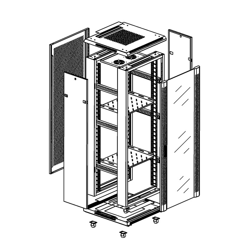 Boîtier de serveur sur pied avec porte en verre de 19 pouces avec porte arrière en maille