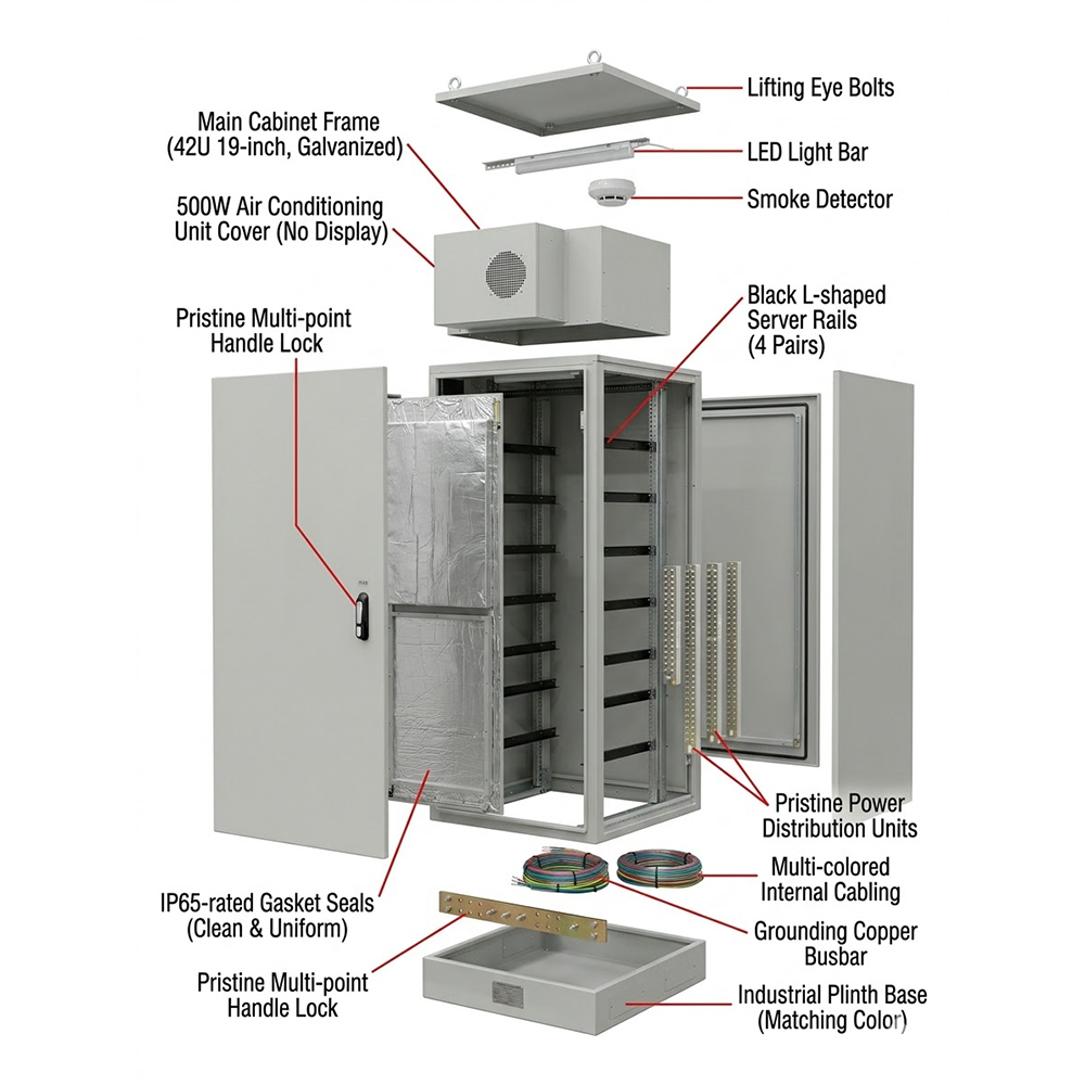 Cabinet extérieur de télécommunication IP65 42U 800×800 avec le climatiseur et le système de surveillance