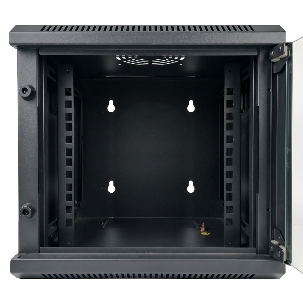 Armoire réseau murale de 10 pouces – Boîtier compact pour mini serveur SOHO avec porte en verre trempé et panneaux latéraux amovibles (RAL9005 noir)