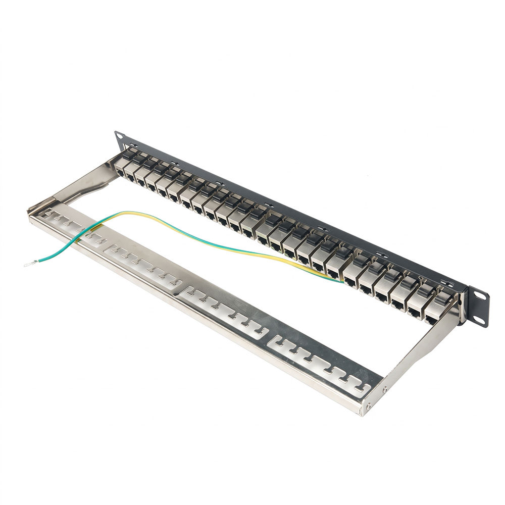 Panneau de brassage STP 24 ports 1U Cat6A | Panneau de coupleur en ligne RJ45 blindé 19 ' - WebiT