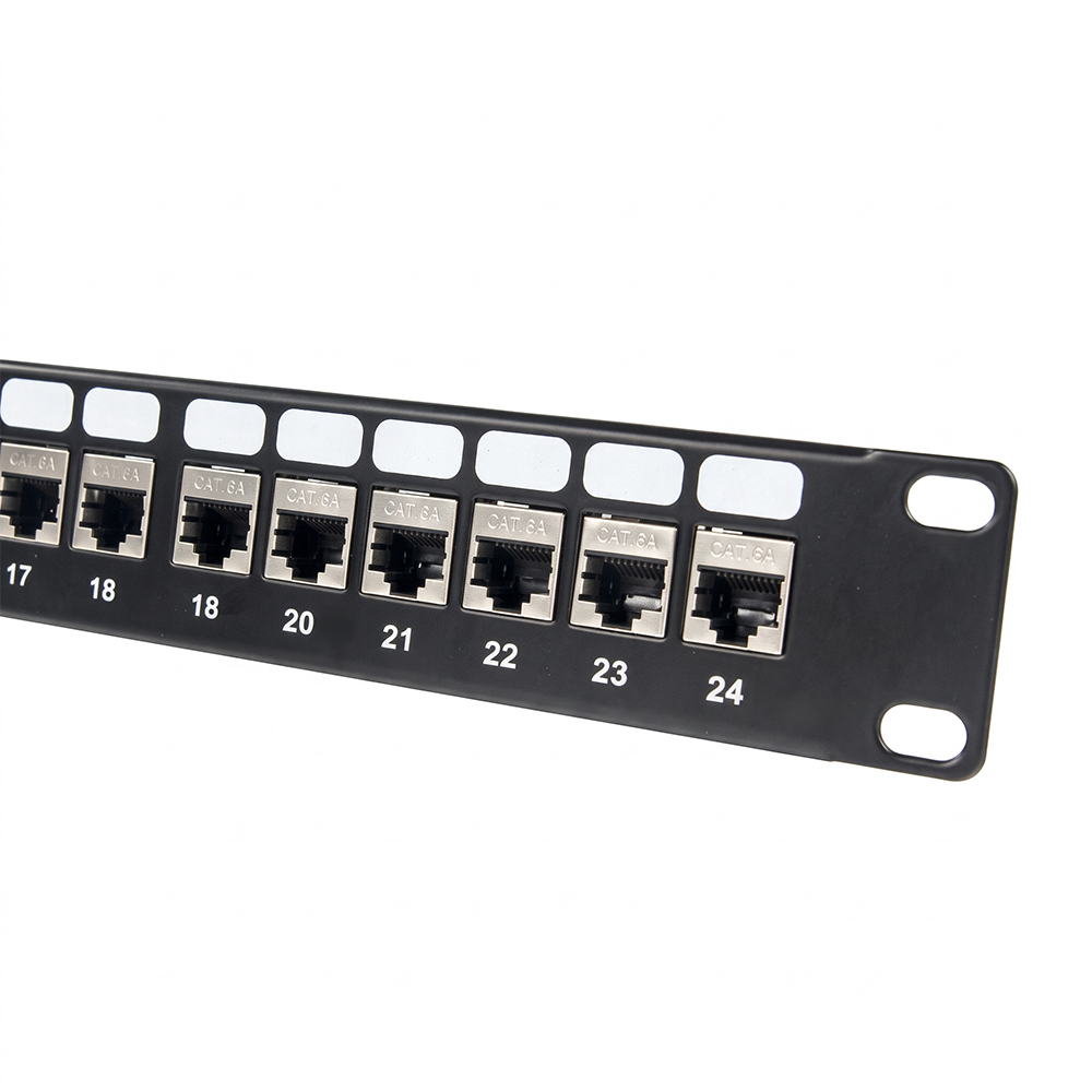 Panneau de brassage STP 24 ports 1U Cat6A | Panneau de coupleur en ligne RJ45 blindé 19 ' - WebiT